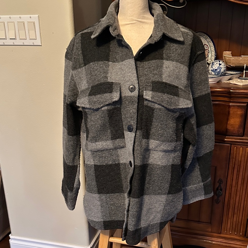 H&M Women's Checkered Utility Jacket - Black and Gray